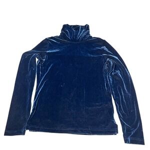 Women Velvet Turtleneck Long Sleeve Top Size M Blue Whimsigoth 90's